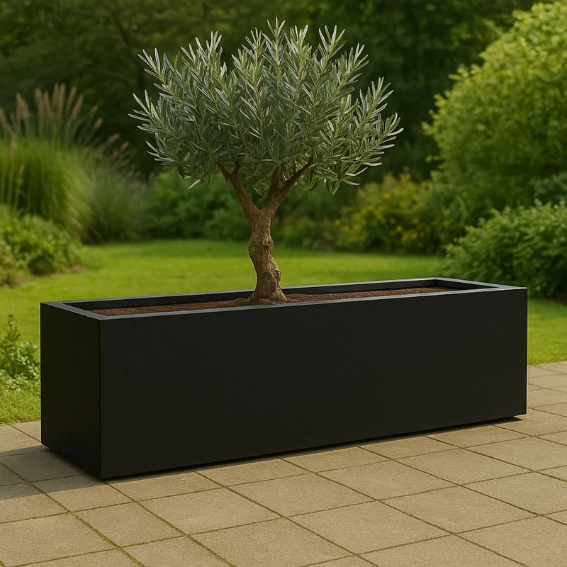 GARDRA Jardinière en polyester noire de jais 150x40x40 cm RAL 9005