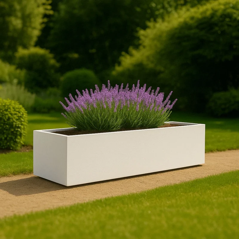 GARDRA Jardinière en polyester blanche pur 200x40x33 cm RAL 9010