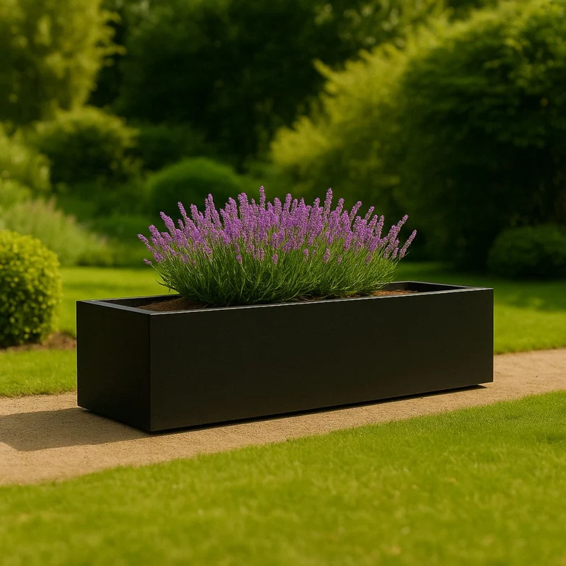 GARDRA Jardinière en polyester noire de jais 200x40x33 cm RAL 9005