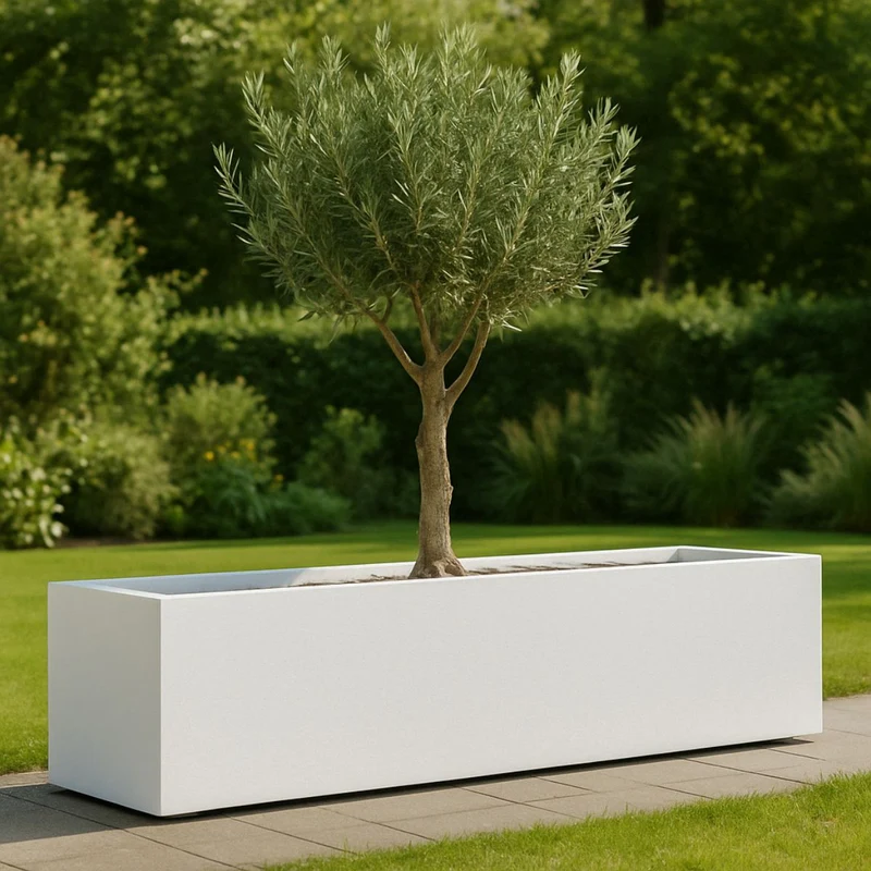 GARDRA Jardinière en polyester blanche pur 230x50x40 cm RAL 9010