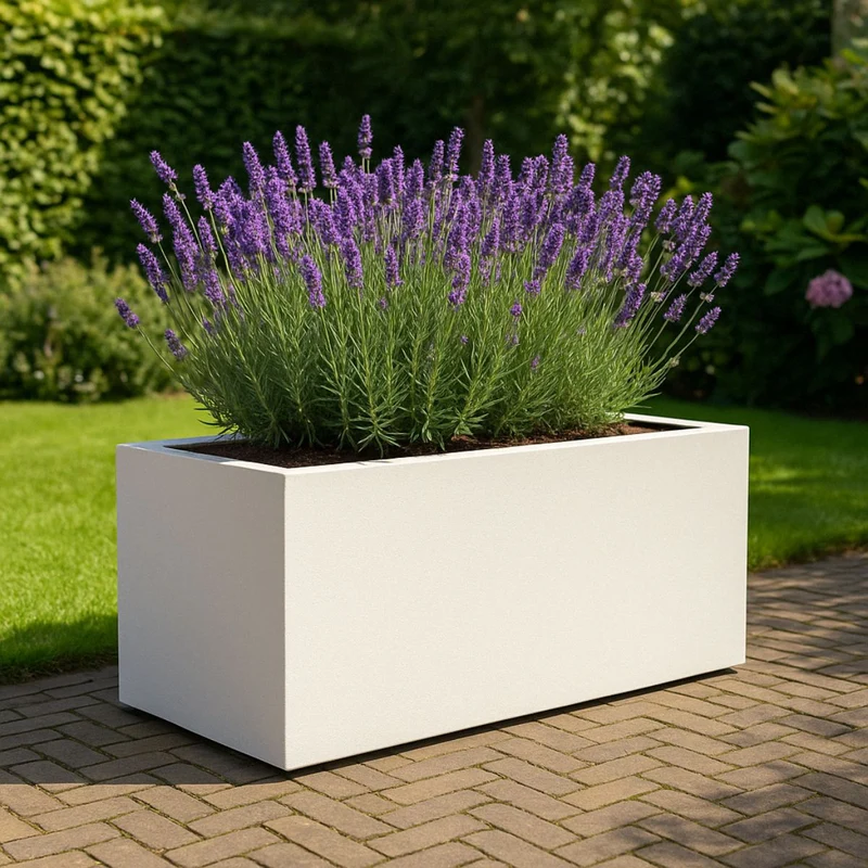 GARDRA Jardinière en polyester blanche pur 100x50x50 cm RAL 9010