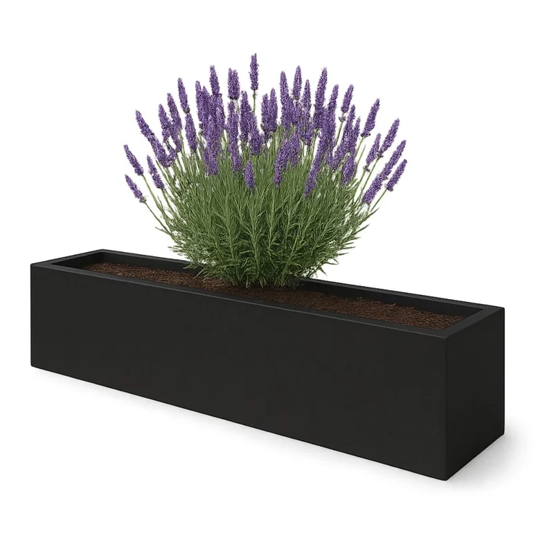 GARDRA Jardinière en polyester noire de jais 200x30x20 cm RAL 9005