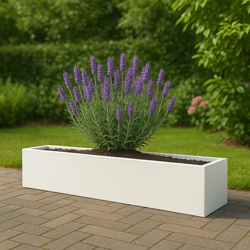 GARDRA Jardinière en polyester blanche pur 208x30x20 cm RAL 9010