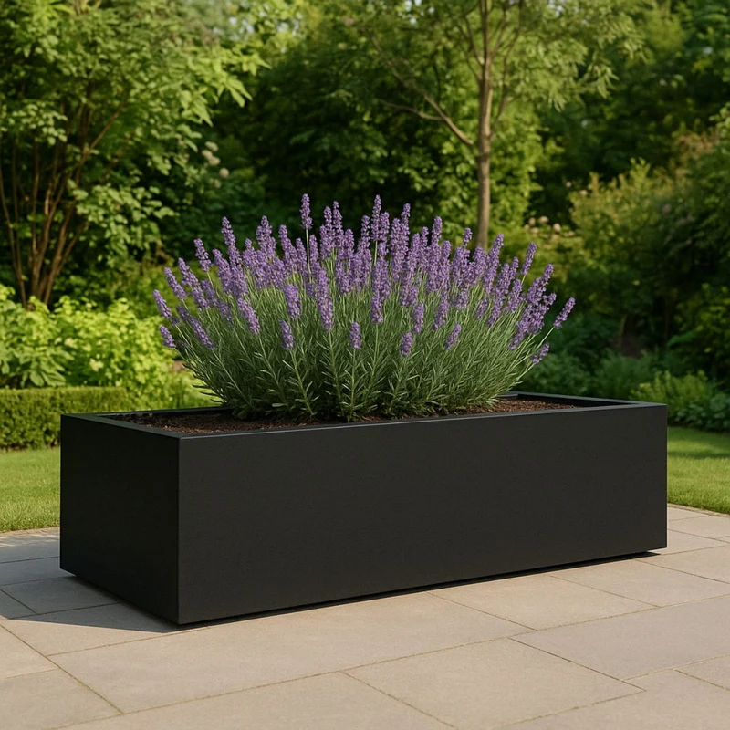 GARDRA Jardinière en polyester noire de jais 223x100x32 cm RAL 9005