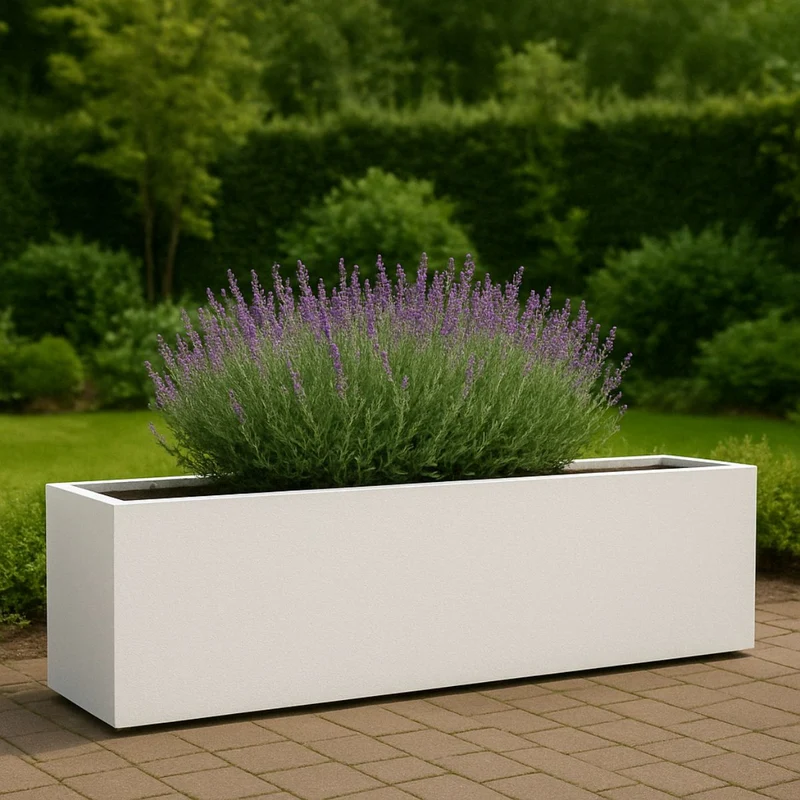 GARDRA Jardinière en polyester blanche pur 150x50x40 cm RAL 9010