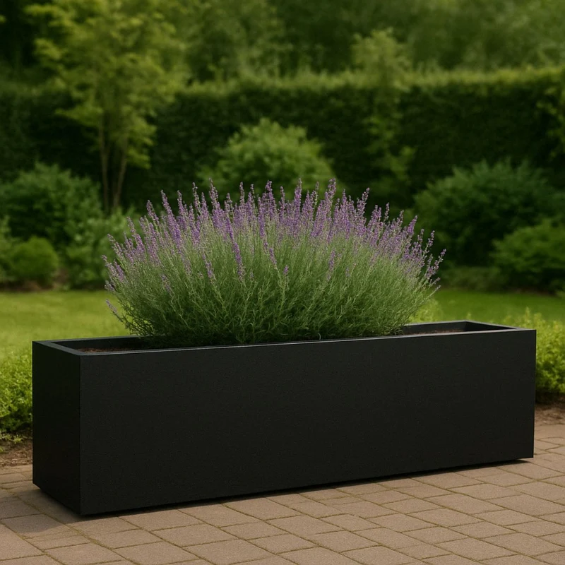 GARDRA Jardinière en polyester noire de jais 150x50x40 cm RAL 9005