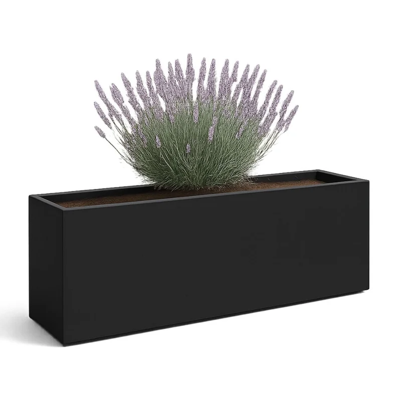 GARDRA Jardinière en polyester noire de jais 150x50x40 cm RAL 9005