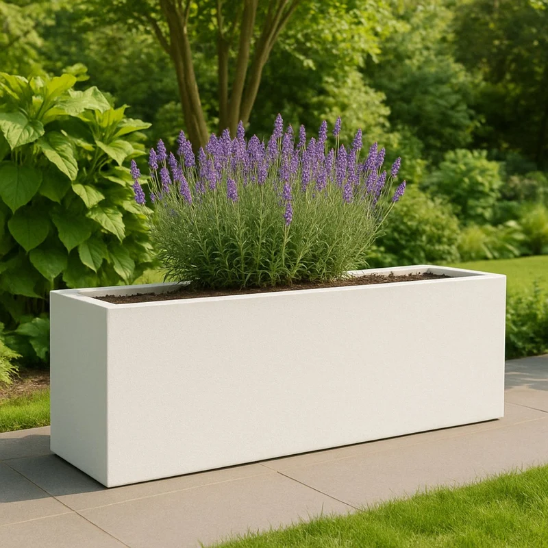 GARDRA Jardinière en polyester blanche pur 200x30x60 cm RAL 9010