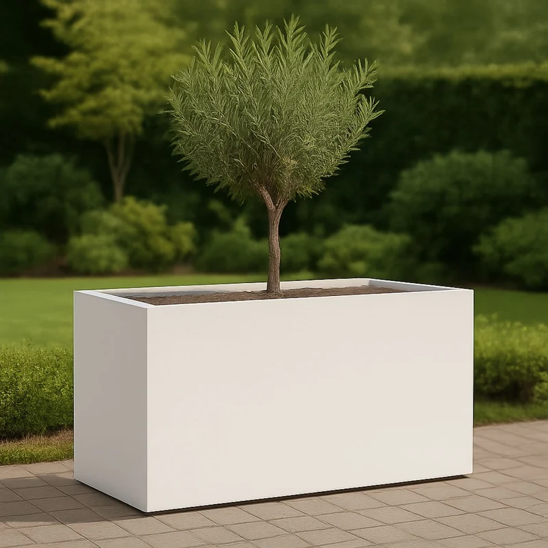 GARDRA Jardinière en polyester blanche pur 147x60x80 cm RAL 9010