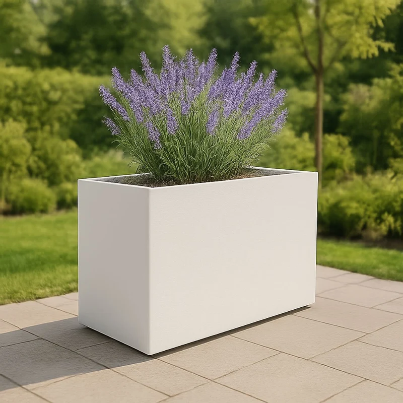 GARDRA Jardinière en polyester blanche pur 120x46x80 cm RAL 9010