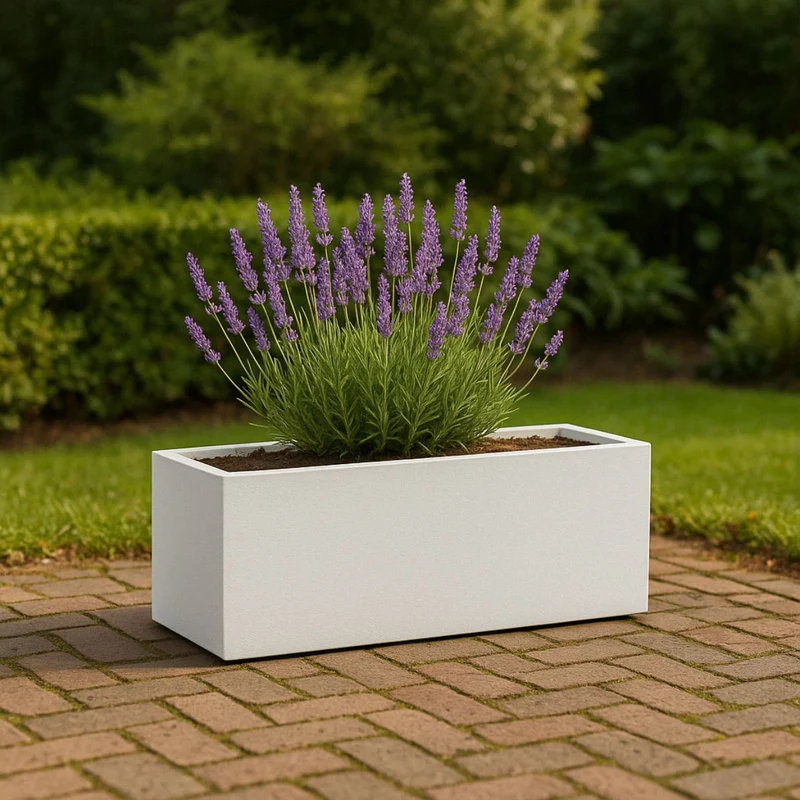 GARDRA Jardinière en polyester blanche pur 120x25x35 cm RAL 9010