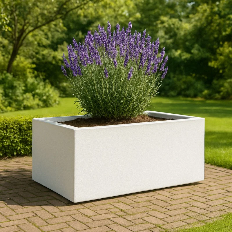 GARDRA Jardinière en polyester blanche pur 185x120x60 cm RAL 9010