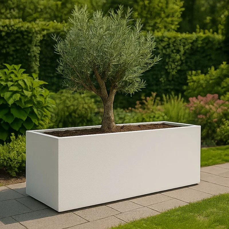 GARDRA Jardinière en polyester blanche pur 180x60x70 cm RAL 9010