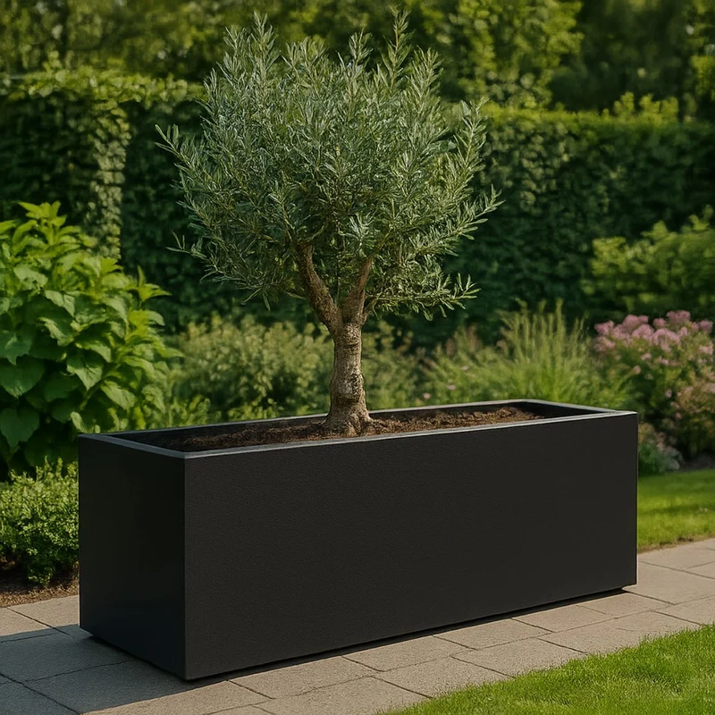 GARDRA Jardinière en polyester noire de jais 180x60x70 cm RAL 9005