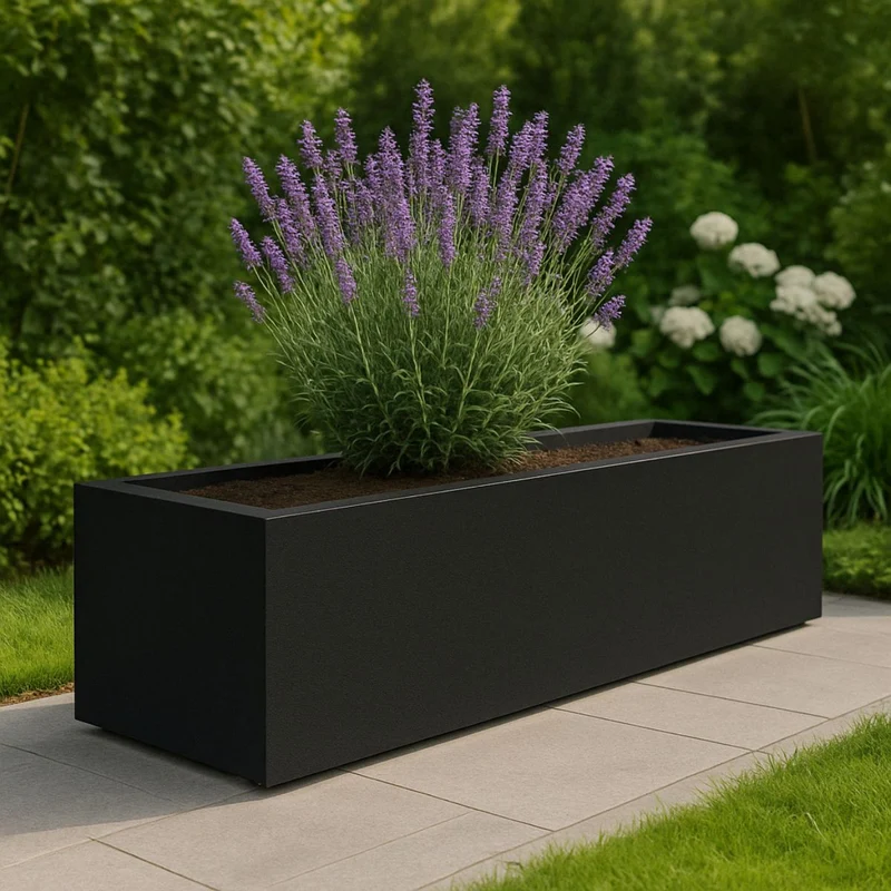 GARDRA Jardinière en polyester noire de jais 200x50x40 cm RAL 9005