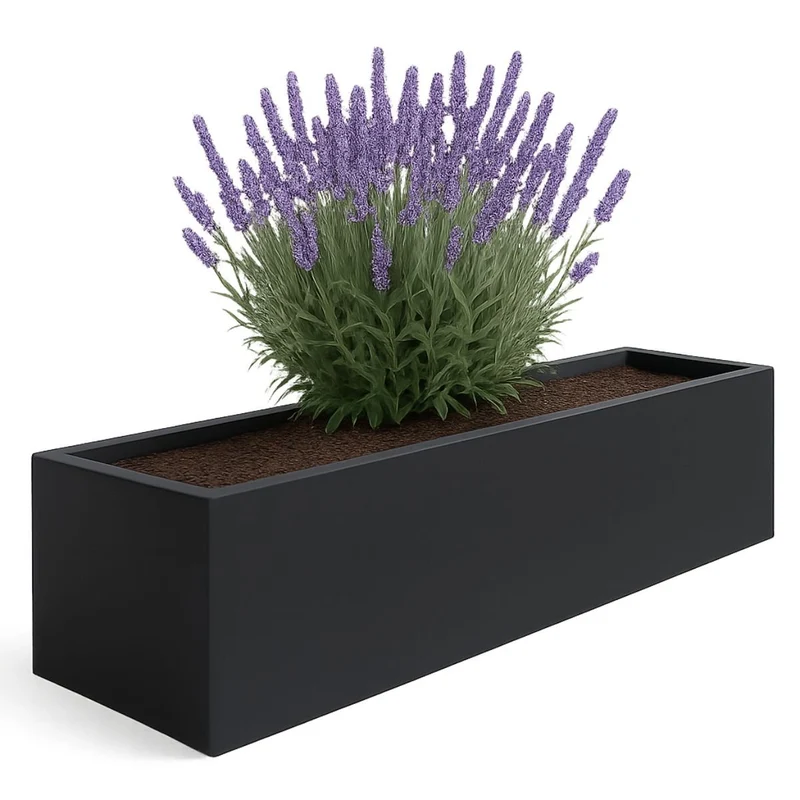 GARDRA Jardinière en polyester noire de jais 200x50x40 cm RAL 9005