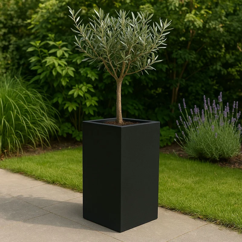 GARDRA Jardinière en polyester noire de jais 40x40x80 cm RAL 9005