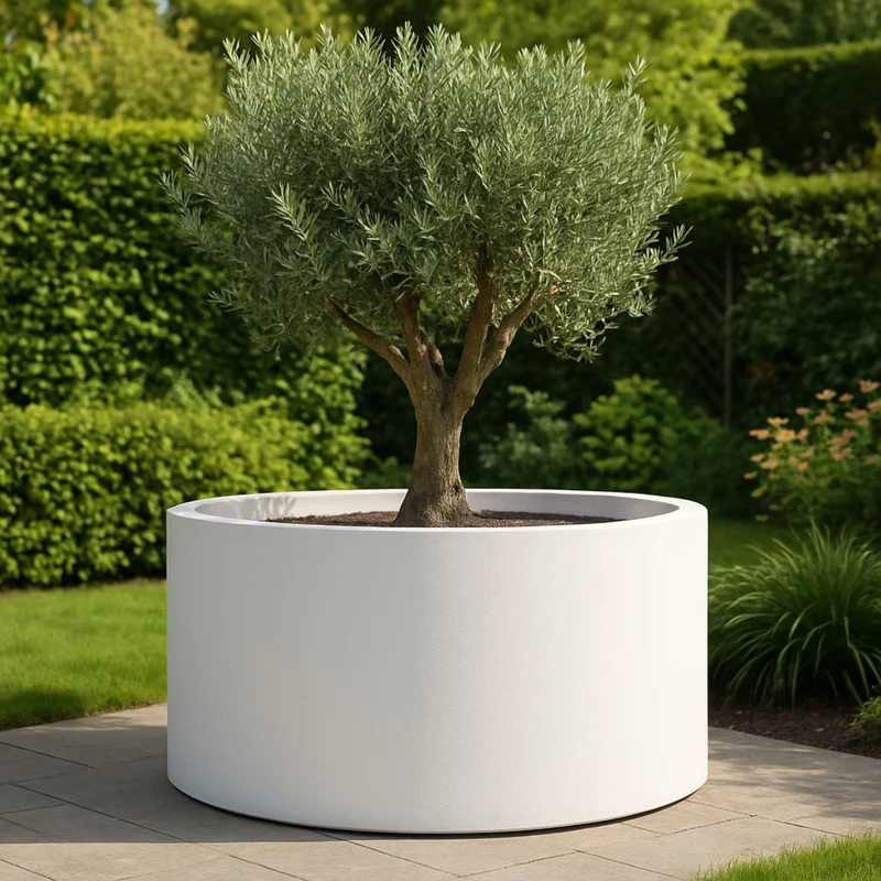 GARDRA Jardinière en polyester blanche pur Ø 150x60 cm RAL 9010