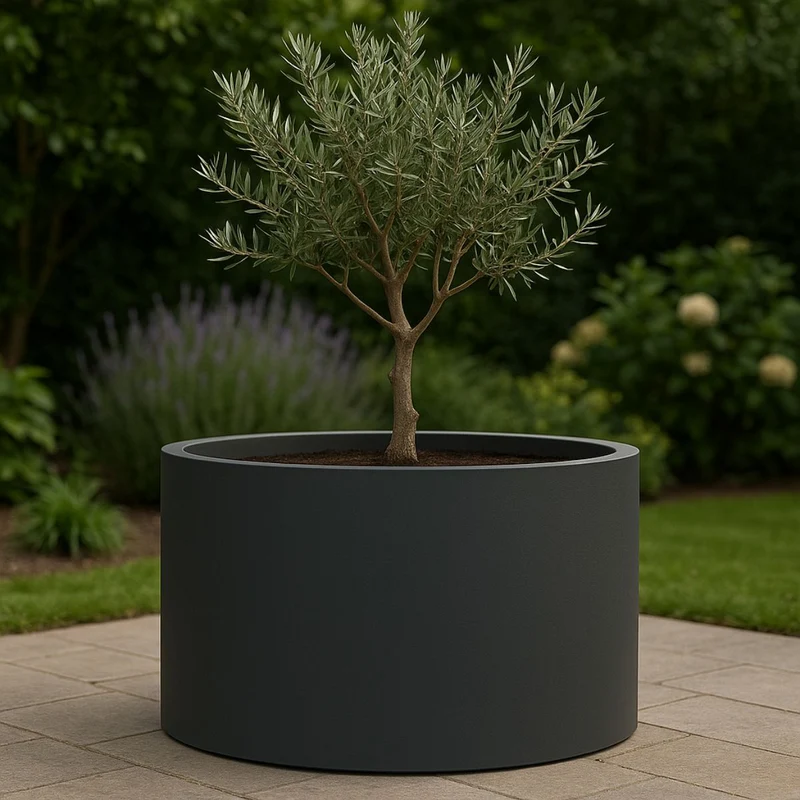GARDRA Jardinière en polyester grise noire Ø 100x60 cm RAL 7021