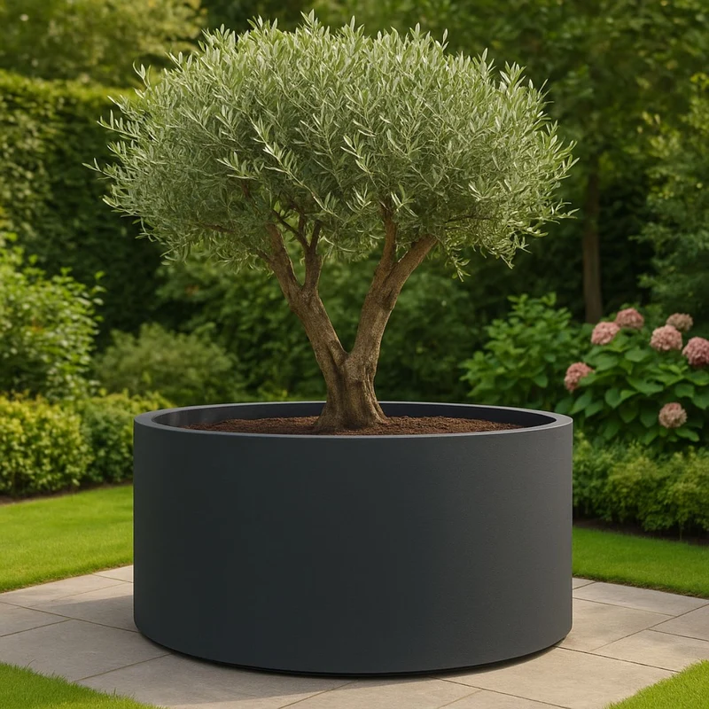 GARDRA Jardinière en polyester grise noire Ø 150x60 cm RAL 7021