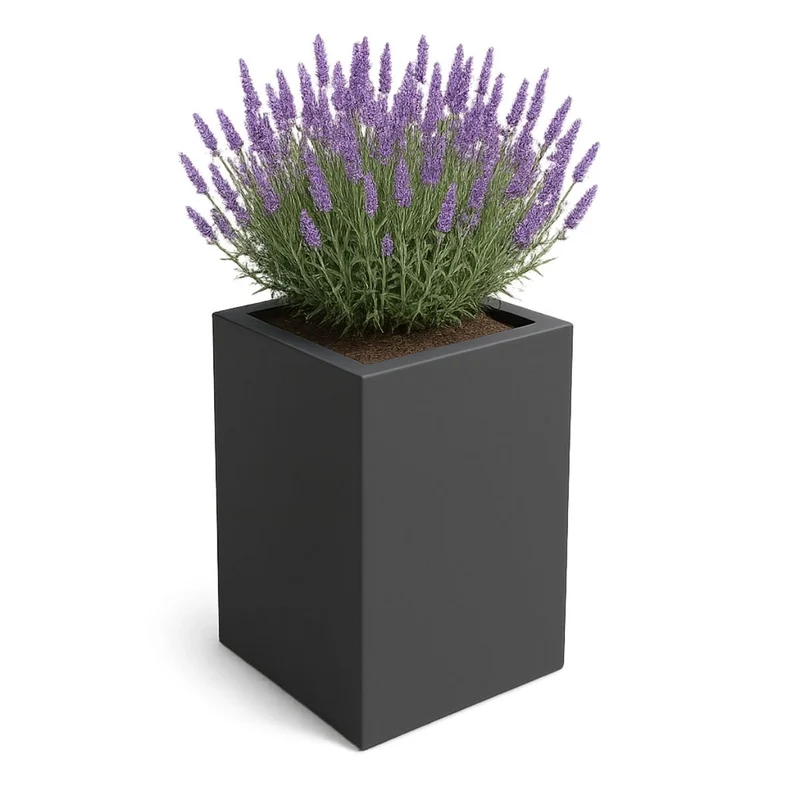 GARDRA Jardinière en polyester grise noire 50x50x80 cm RAL 7021
