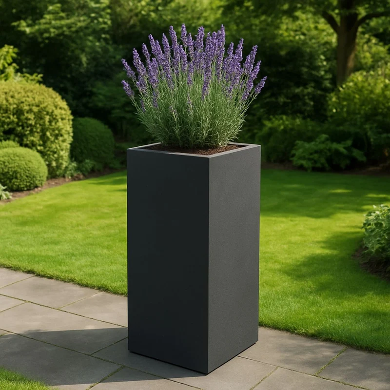 GARDRA Jardinière en polyester grise noire 50x50x100 cm RAL 7021