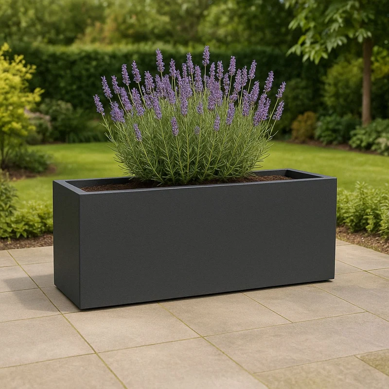 GARDRA Jardinière en polyester grise noire 120x50x40 cm RAL 7021