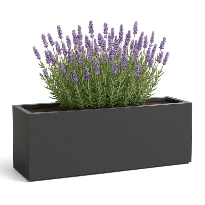 GARDRA Jardinière en polyester grise noire 120x50x40 cm RAL 7021