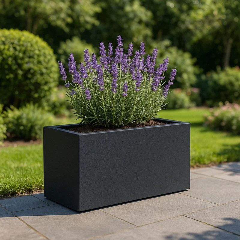 GARDRA Jardinière en polyester grise noire 75x35x40 cm RAL 7021
