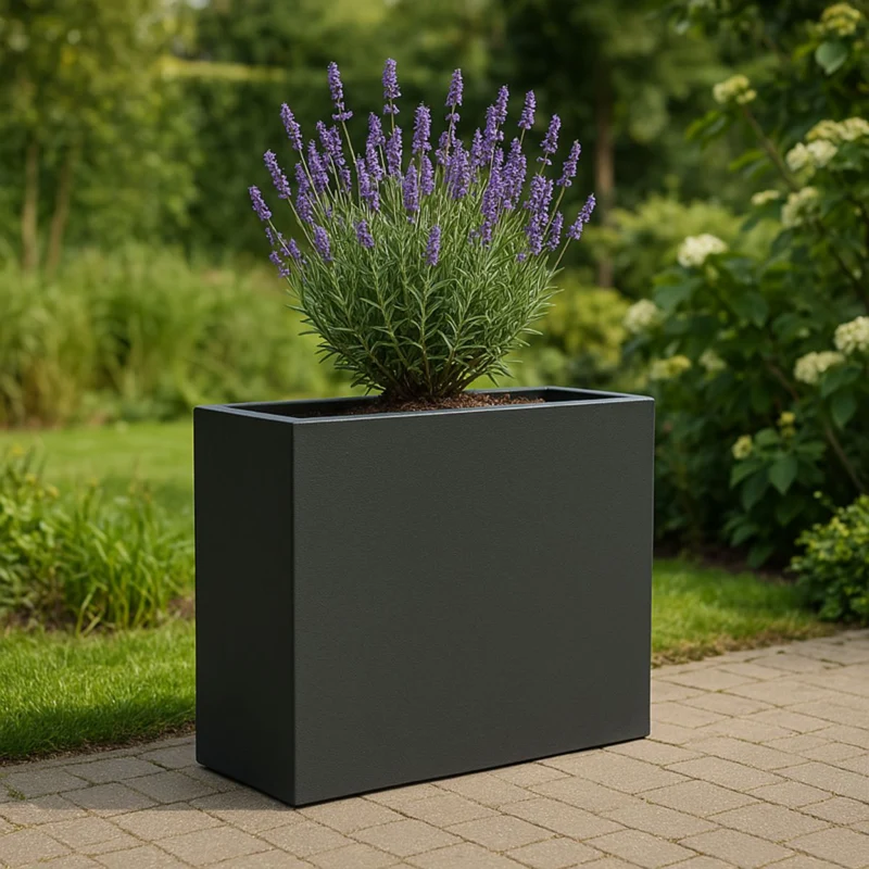 GARDRA Jardinière en polyester grise noire 90x25x80 cm RAL 7021
