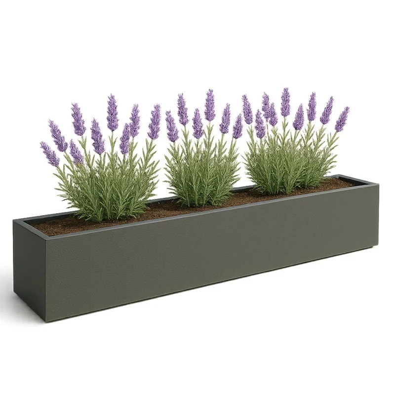 GARDRA Jardinière en polyester grise noire 230x50x40 cm RAL 7021