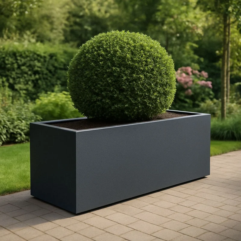 GARDRA Jardinière en polyester grise noire 200x50x60 cm RAL 7021