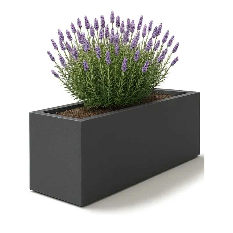 GARDRA Jardinière en polyester grise noire 150x50x60 cm RAL 7021