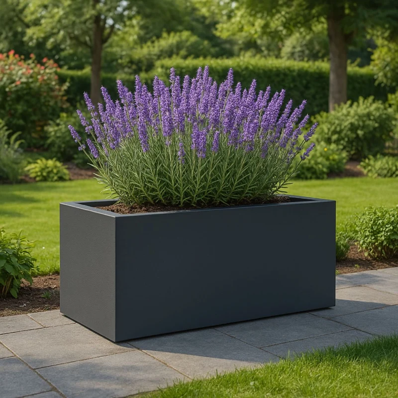 GARDRA Jardinière en polyester grise noire 120x50x60 cm RAL 7021