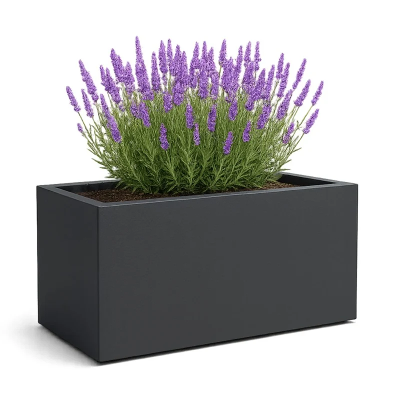 GARDRA Jardinière en polyester grise noire 120x50x60 cm RAL 7021