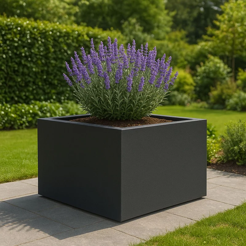 GARDRA Jardinière en polyester grise noire 120x120x60 cm RAL 7021