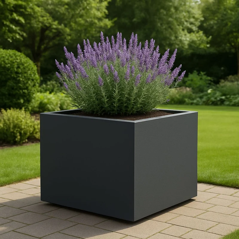GARDRA Jardinière en polyester grise noire 120x120x80 cm RAL 7021