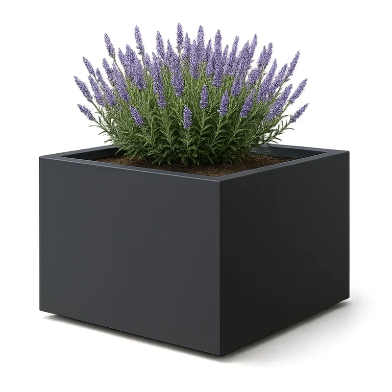 GARDRA Jardinière en polyester grise noire 120x120x80 cm RAL 7021