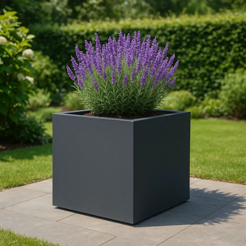 GARDRA Jardinière en polyester grise noire 120x120x100 cm RAL 7021