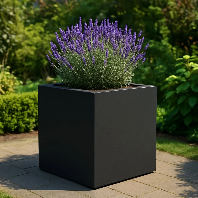 GARDRA Jardinière en polyester grise noire 120x120x120 cm RAL 7021