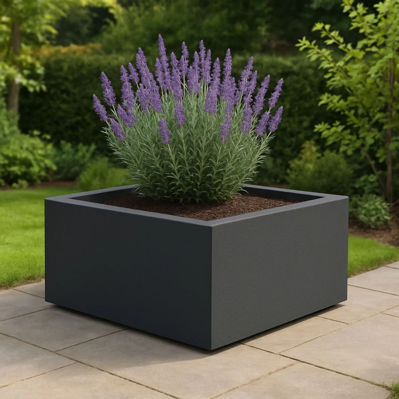 GARDRA Jardinière en polyester grise noire 100x100x40 cm RAL 7021