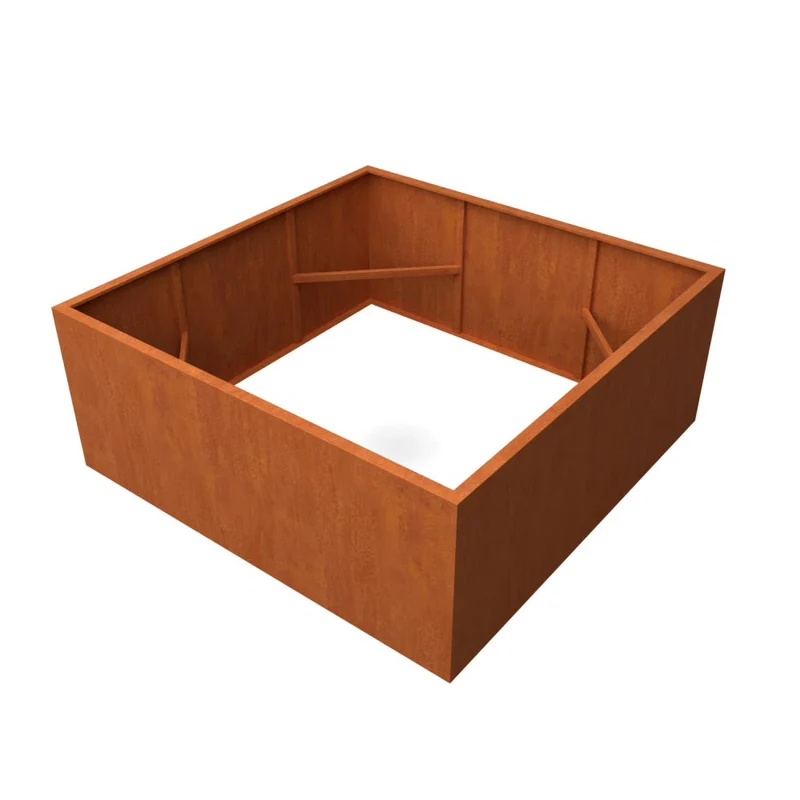 Jardinière en acier corten carrée sans fond 200x200x80 cm