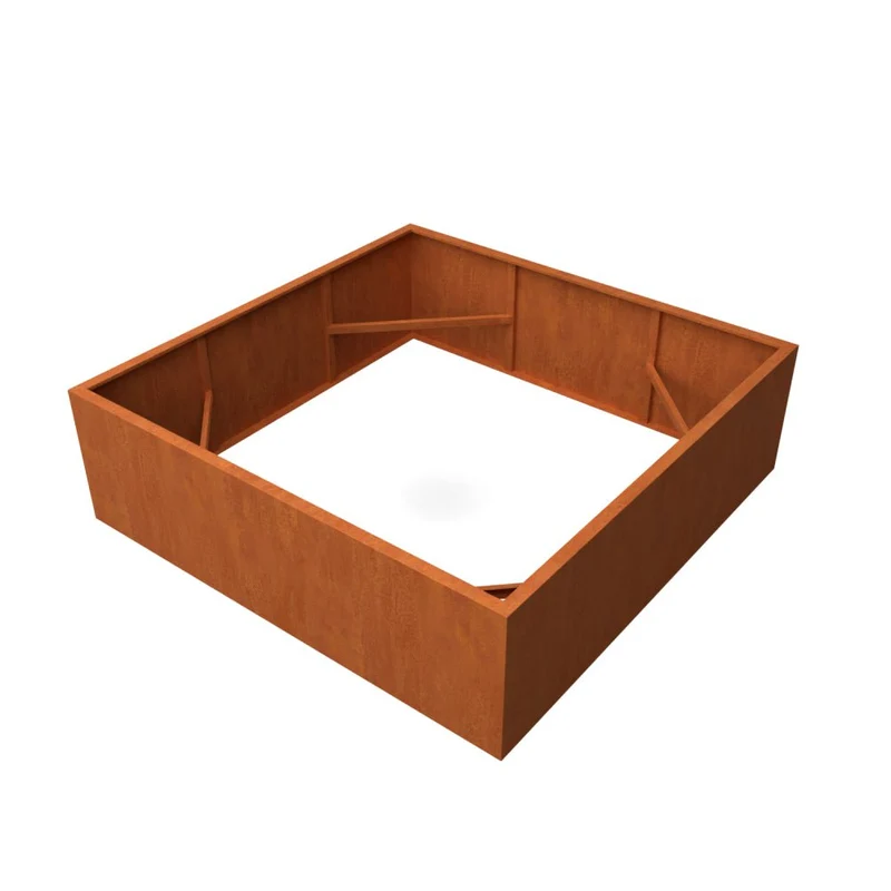 Jardinière en acier corten carrée sans fond 200x200x60 cm
