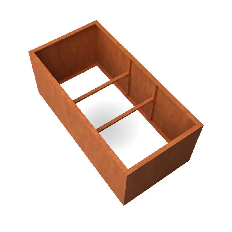 Jardinière en acier corten allongée sans fond 200x100x80 cm