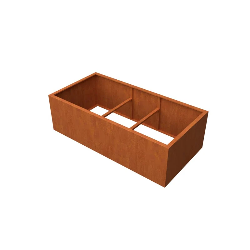 Jardinière en acier corten allongée sans fond 200x100x80 cm