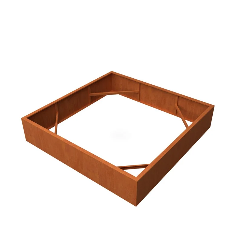 Jardinière en acier corten carrée sans fond 200x200x40 cm