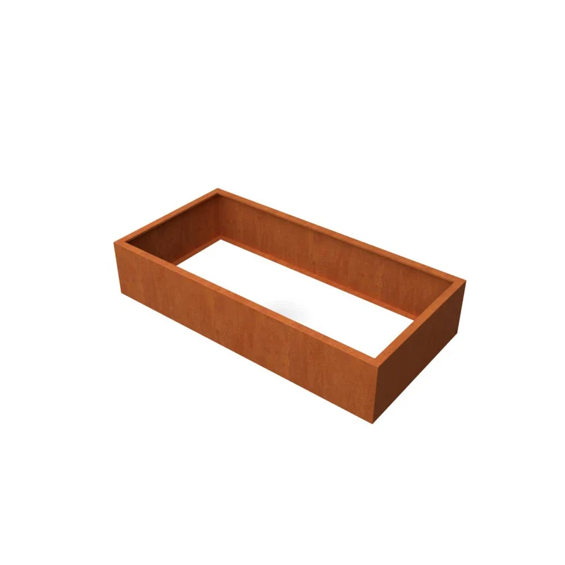 Jardinière en acier corten allongée sans fond 200x100x40 cm