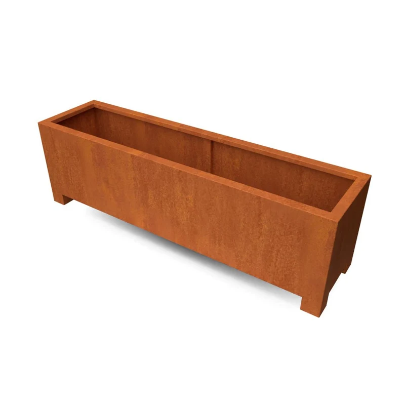 Jardinière en acier corten allongée avec pieds 200x50x60 cm