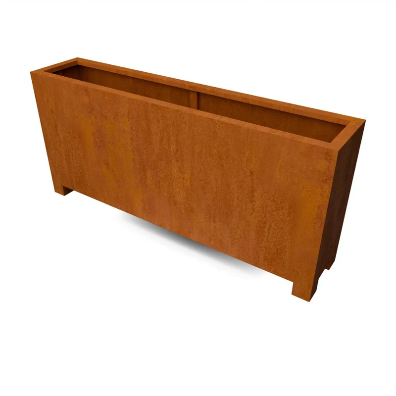 Jardinière en acier corten allongée avec pieds 200x40x90 cm