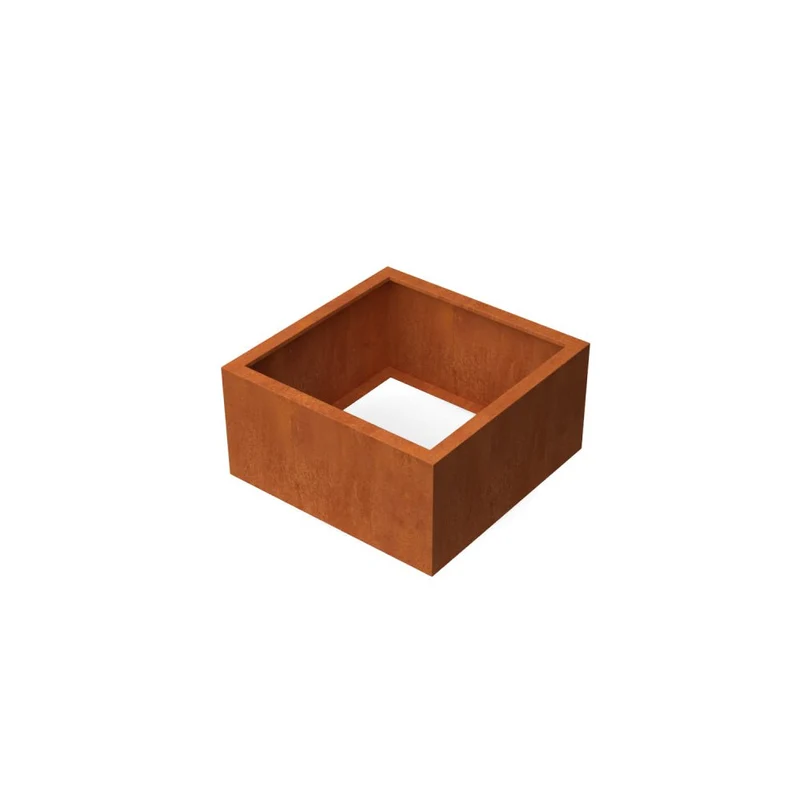 Jardinière en acier corten carrée sans fond 80x80x40 cm